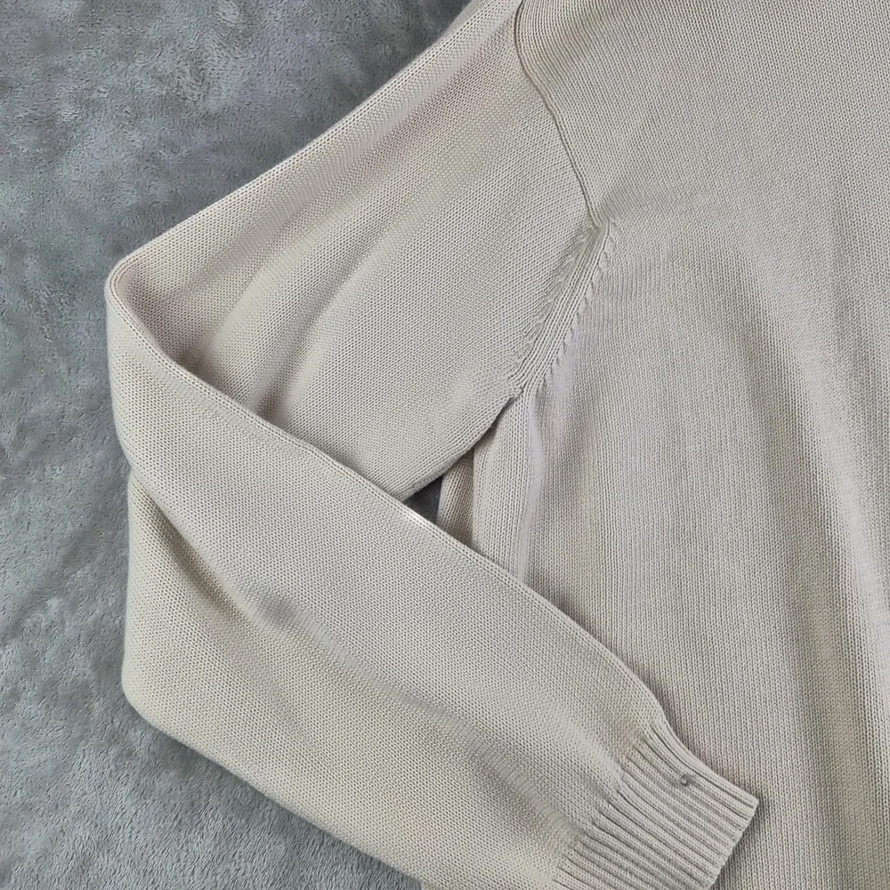 Izod Sweater Mens XXL Beige Knit 100% Cotton 1/4 Button Mock Neck Pullover
